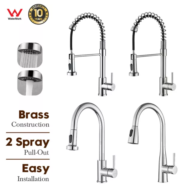 WELS Kitchen Mixer Tap Pull-out Sink Laundry Faucet  Swivel 2-Mode Spray Brass