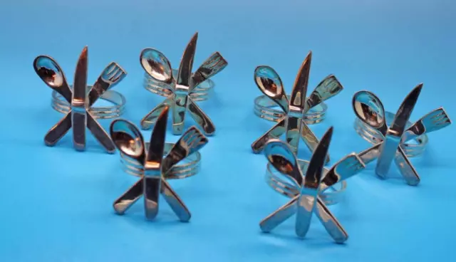 (6) Vintage Knife/Fork/Spoon Silvertone Napkin Rings