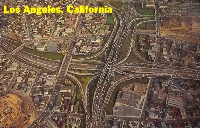 California Ca Los Angeles Freeways Downtown Aerial View - Postcard Vintage
