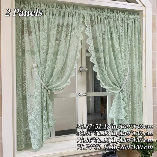 2 Panels French Lace Curtains Imitation Pearl Sheer Voile Short Window Drape