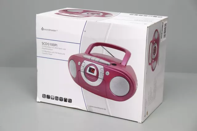 soundmaster SCD5100PI Tragbarer CD Boombox mit UKW Radio und Kassetenplayer Pink