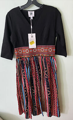 Vicky And Lucas Multi-Color Egyptian Theme Print Below Knee Lined Dress M