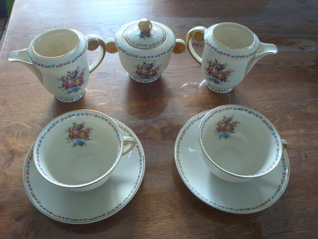 Service à Crèmes En Porcelaine Art Déco PILLIYUIT - 7 Pots + Plateau - Motif Feu