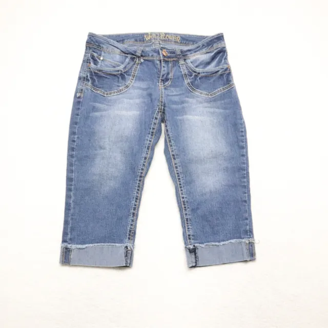 Wallflower Women's Juniors Size 9 Blue Skimmer Capri Cuffed Stretch Denim Jeans