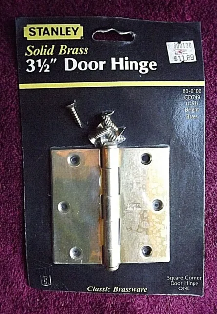 Vintage STANLEY Solid Brass 3.5" Door Hinge (MADE IN USA) (FK8)