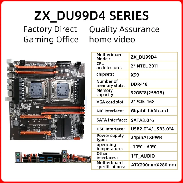X99 DUAL CPU Motherboard, ZX-DU99D4X8, V1.1 Slot, Intel X99 Chip ...