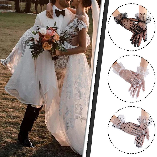 NUOVI guanti da donna vintage pizzo dot mesh eleganti guanti da sposa T4O1