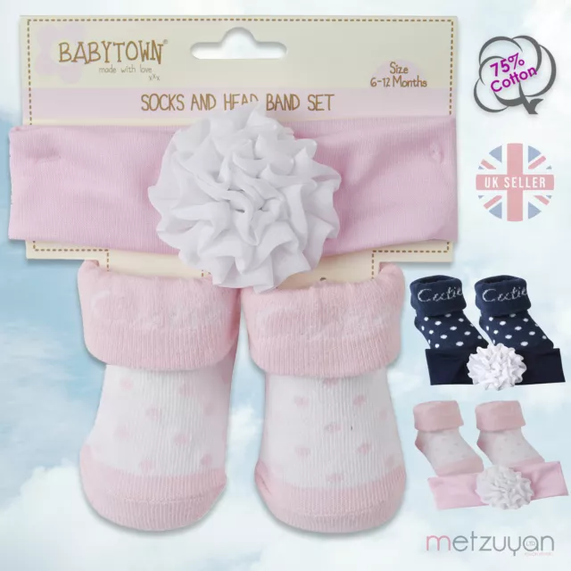 BABYTOWN Baby Girls Socks Boooties Boots And Headband Gift Set Flowers Newborn