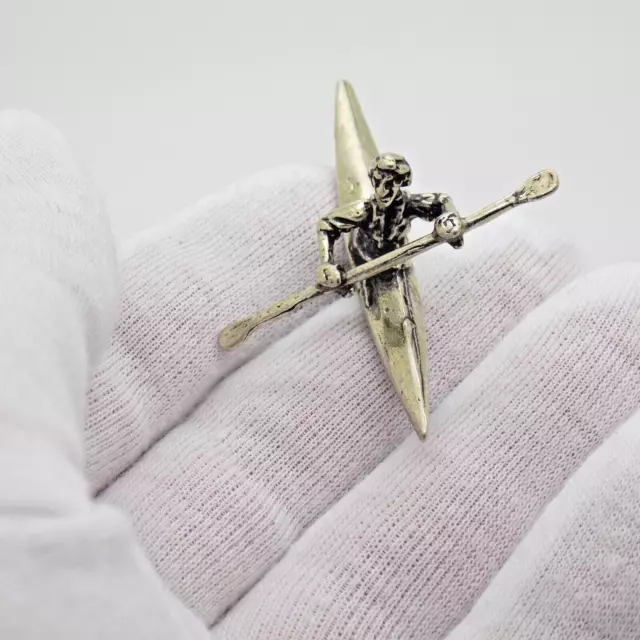 Vintage Italian Handmade Genuine Silver Canoeist Canoe Miniature Figurine
