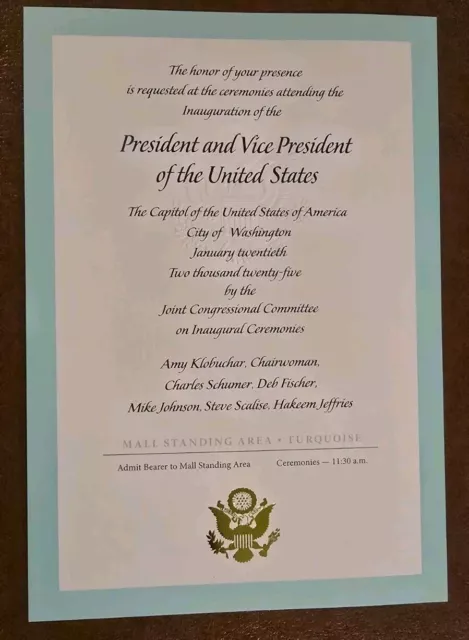 DONALD TRUMP 2025 Official Inauguration Congressional Ticket with