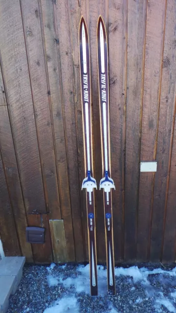 VINTAGE HICKORY Wooden 78" Skis Has Original Brown Finish Signed TRYSIL-KNUT