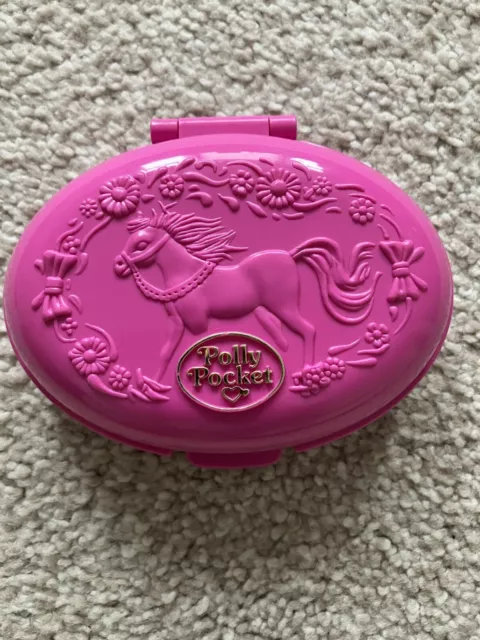 Vintage RARE Polly Pocket Toy Palomino Pony Horse Parade Bluebird 1995 ClamShell