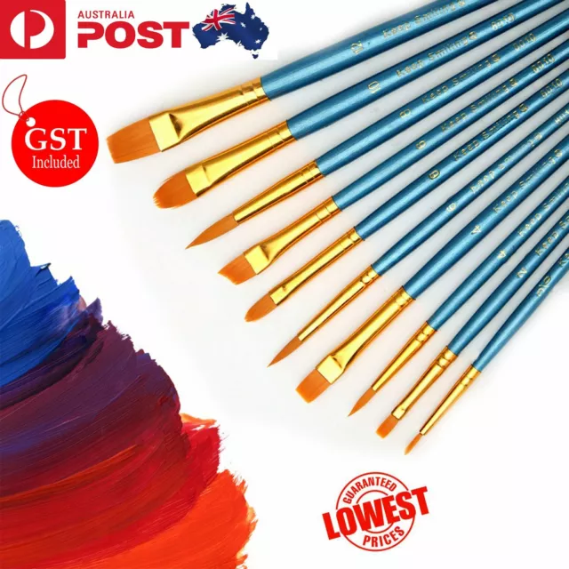 10 Pcs Artist Paint Brushes Set Kit Watercolour Acrylic Oil Face Painting Craft