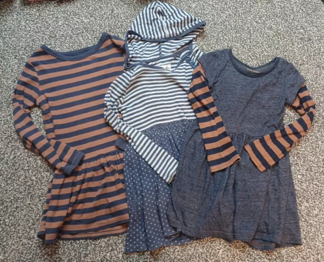 Next - Girls Long Sleeved Dress Bundle - Age 7 Years - Blue Brown Grey Stripes