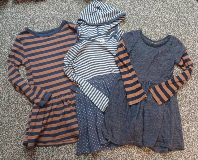 Next - Pacchetto Abiti A Maniche Lunghe Ragazze - Età 7 Anni - Blu Marrone Righe Grigio