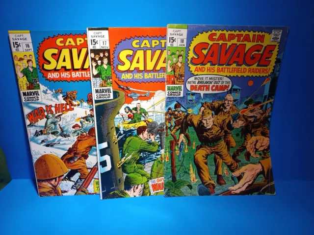 Captain Savage Marvel Silver Age #16, 17, 18.  Lot Of 3 Vintage comics (m17)