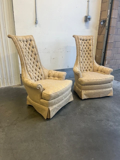 MCM Pair of Vintage Hollywood Regency Tufted High Back Chairs