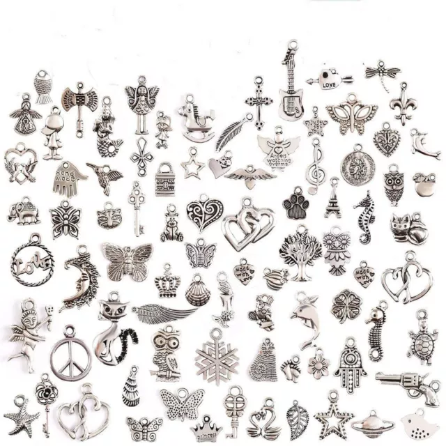 Wholesale 100pcs Retro Silver Charm Tibetan Pendants Mixed in BULK Jewelry DIY