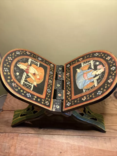 ANTIQUE INDIAN HAND PAINTED BIBLE HOLDER  BOOK HOLDER Beautiful Piece.