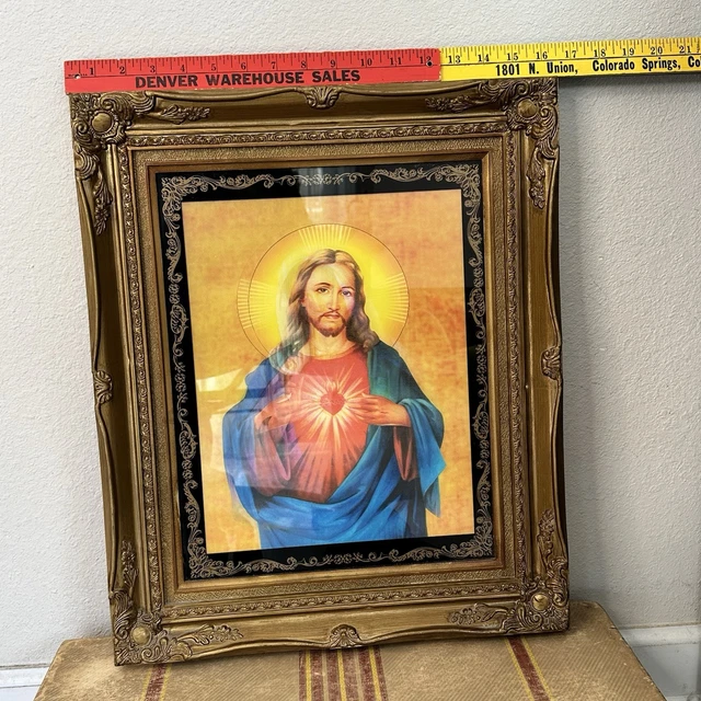 VINTAGE LENTICULAR PICTURE Jesus Sacred Heart Blessed Mother Mary Wall ...