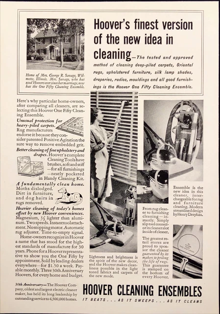 1937 Hoover Cleaning Ensembles Woman Vacuming Blinds Vintage Print Ad