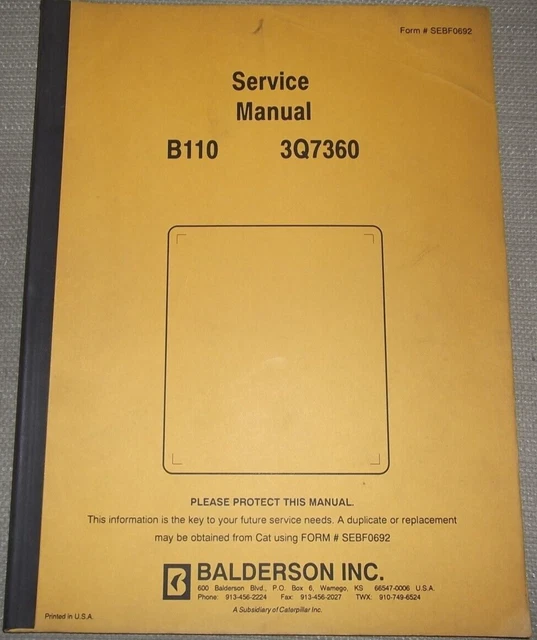 BALDERSON B110 3Q7360 Hydraulischer Hammer Service Reparaturwerkstatt