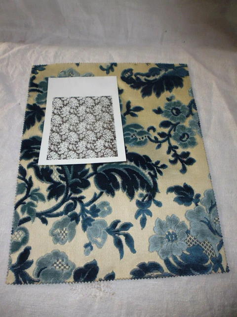 Coupon De Tissu Velours Pour Ameublement - Bleu Moutarde à Rayures - Occasion, Origine France