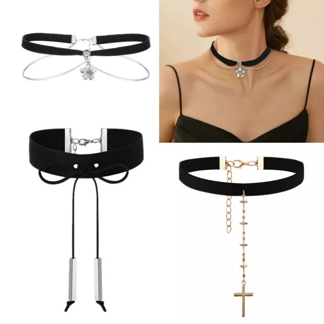 Black Choker Necklace for Women Adjustable Layered Velvet Leather Lace Choker