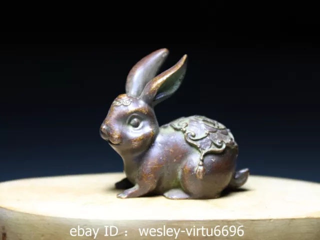 China Dynasty Folk Collect Old Antique Red Copper Animal Rabbit Art Small Statue