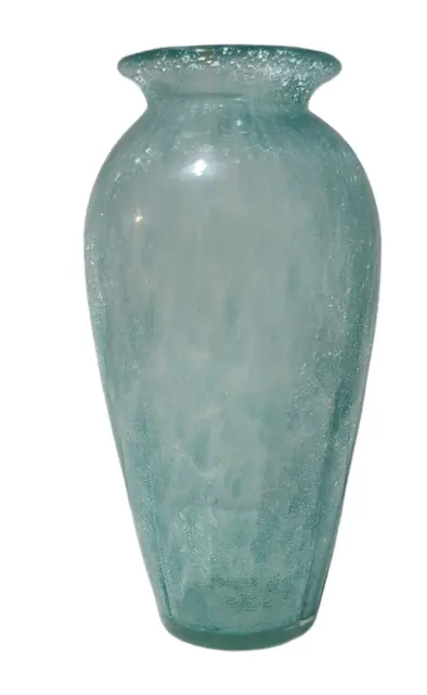 Vintage Mid Century Modern Crackled Art Glass Aqua Blue Vase 7.5''High