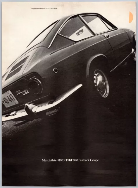 Fiat 850 Fastback Coupe Car Apr, 1968 Full Page Print Ad