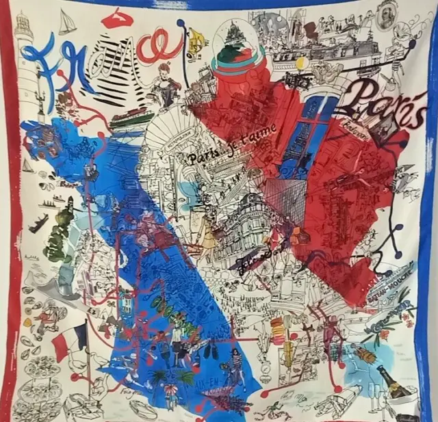 Faliero Sarti : PARIS - MAGNIFIQUE Foulard Carré de Soie en Bon état 89cm 281-N