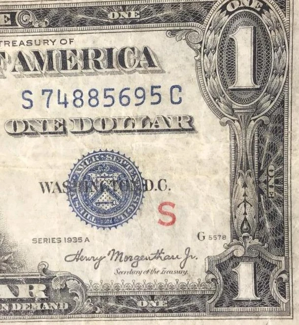 1935A $1 Blue SILVER Certificate "RED S" Choice FINE! Old US Currency!