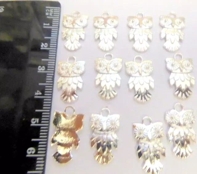 Job Lot 12 Bright Silver Tone Plated Wise Owl Charms Craft Jewellery making