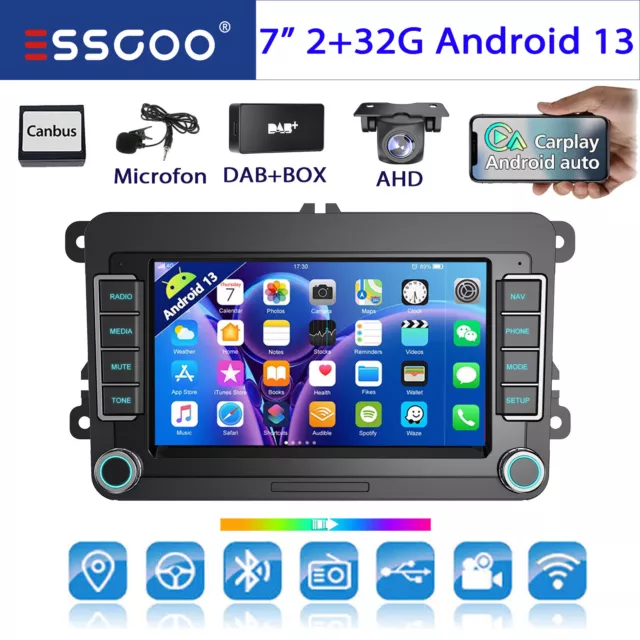 Android 13 32G CarPlay Autoradio DAB BT Für VW GOLF 5 6 Tiguan Touran Skoda Polo