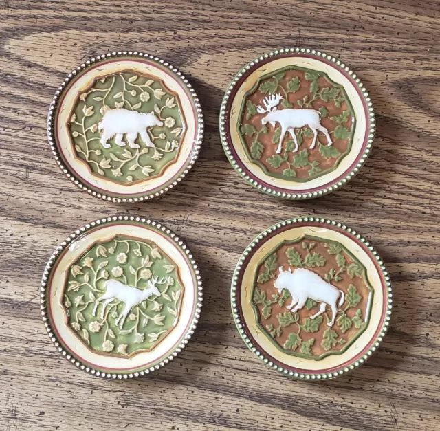 Deer Creek Ceramic Plates Set of 4 North American Big Game Animals 4.5"