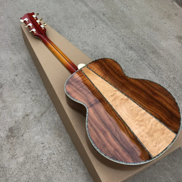 43 Inch Cherry Red Solid Spruce Acoustic Guitar Abalone Inlay Maple and Koa Back