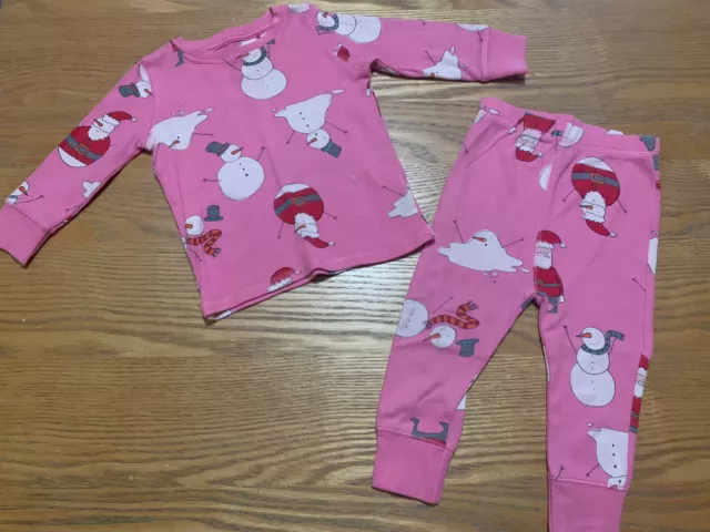 Baby Girls Pink Santa Father Christmas Snowman Pyjamas Next Age 9-12 Months