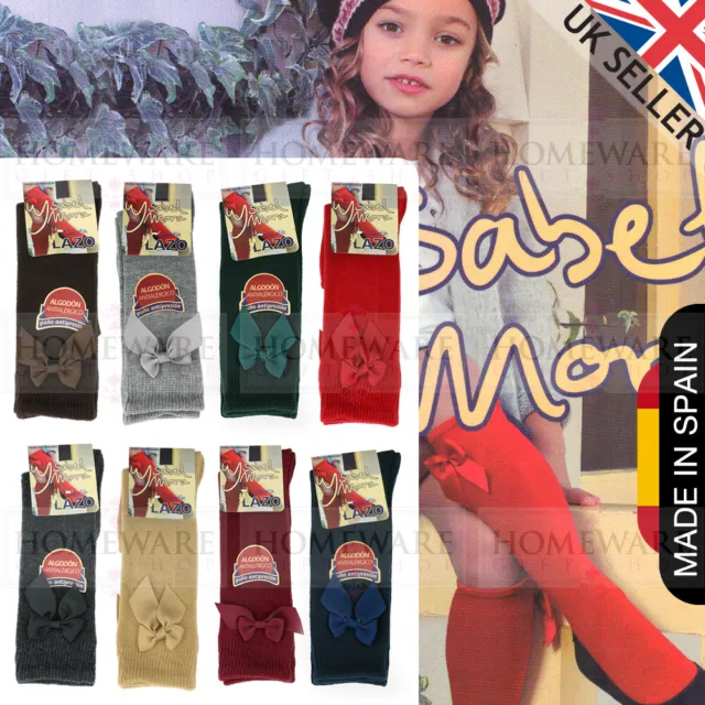 Girls Knee High Spanish Bow Socks Designer Kids Baby Made In Spain