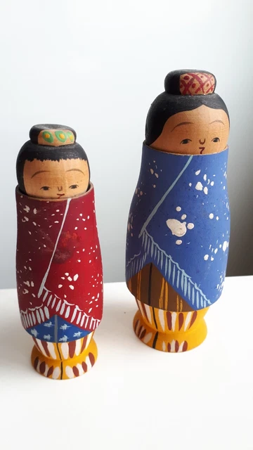 Paire de Poupées KOKESHI japonaises Vintage