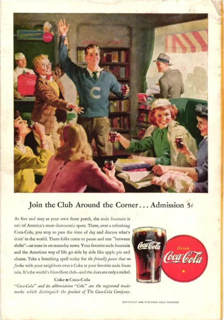 1946 Coca Cola Coke Print Ad Friends School Library Vintage