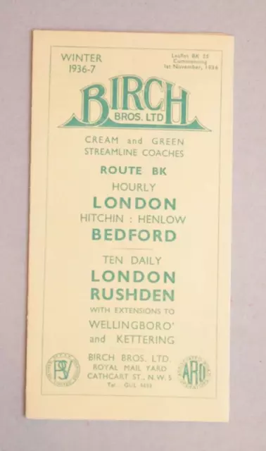 Bus Coach Timetable Sheet Birch Bros Winter London Bedford 936-7 Route BK