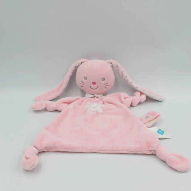 Doudou plat lapin rose blanc étoiles TEX BABY - 26567
