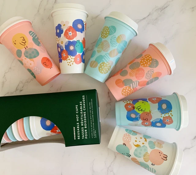 Starbucks 2020 Easter/Spring Reusable 16Oz. Hot Cups ~ Set Of 6 W/Lids
