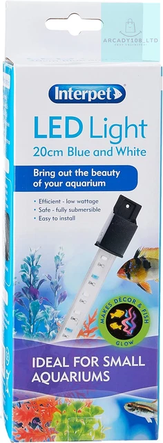 Interpet Kids Glow White and Blue LED Light for Aquarium,Blue,White,1 Row - 20cm