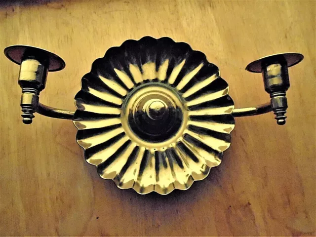 20th Century Vintage Ornate Brass Sunburst Wall Sconce Candle Holders Double