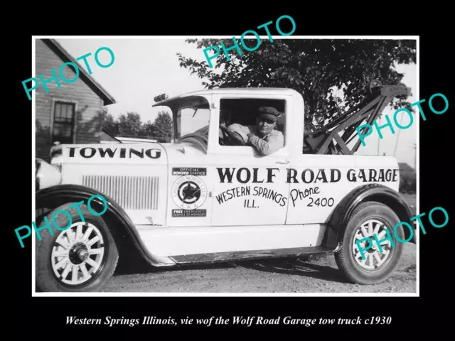 OLD 8x6 HISTORIC PHOTO OF WESTERN SPRINGS ILLINOIS THE WOLF Rd TOW TRUCK 1930