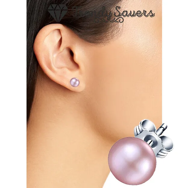 Purple Spherical Freshwater Pearl Sterling Silver 925 Stud Earrings For Women