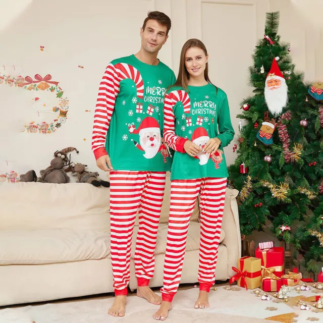 Family Matching Christmas Elf Striped Pajamas Set Sleepwear Nightwear Adult Kid' 3