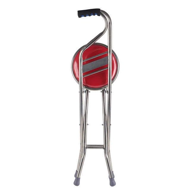 Sgabello a mano pieghevole (rosso) per anziani acciaio inox quattro gambe BST